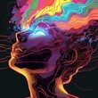 Colorful abstract portrait of a woman with bright colors and flowing hair higher self