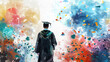A painting depicting a person wearing a graduation gown