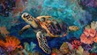 Resilient Sea Turtle Swimming Amidst Colorful Coral