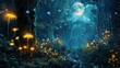 Magical Moonlit Forest with Fireflies and Glowing Creatures