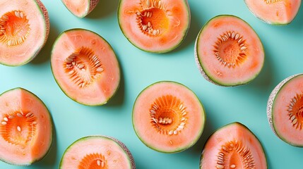 Wall Mural - melons on blue background