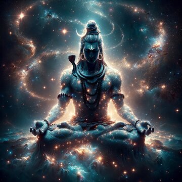 Realistic Illustration of hindu God Mahadev Meditation, Har Har mahadev, shivratri, Shiv, Shankar