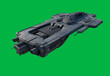 Large Spaceship Gunship Isolated on Green Screen Background - Top View, 3d digitally rendered science fiction illustration