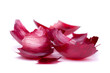 Vivid red onion skins, rich in texture and color, captured in high detail. Perfect for culinary or nutritional content. White background, isolated, natural shadow