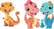 Cute dinosaurs. Baby cartoon smiling dinosaur animals