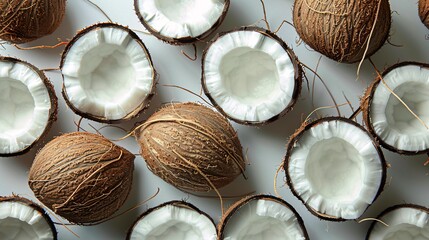 Wall Mural - top view of coconuts on white background