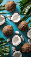 Wall Mural - top view of coconuts creative background