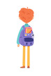 Kid with school backpack back view vector illustration. Boy or girl going to kindergarten with bag pack. Cartoon smart student character isolated on white background. Back to school, education concept