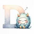 Whimsical Monster Snoozing by Letter D - AI generated digital art