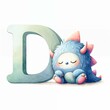 Whimsical Plush Monster Sleeping Next to Letter D - AI generated digital art