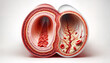A cross-section of an artery and a vein
