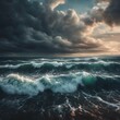 AI generated illustration of An ocean with choppy waves under a cloudy sky