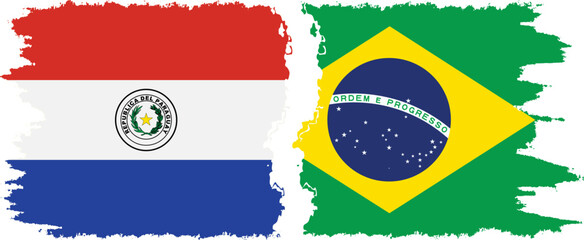 Brazil and Paraguay grunge flags connection vector
