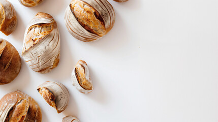 The display features a selection of artisan bread, baked with golden crusts, against a white backdrop.