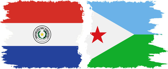 Djibouti and Paraguay grunge flags connection vector