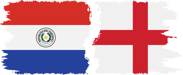 England and Paraguay grunge flags connection vector