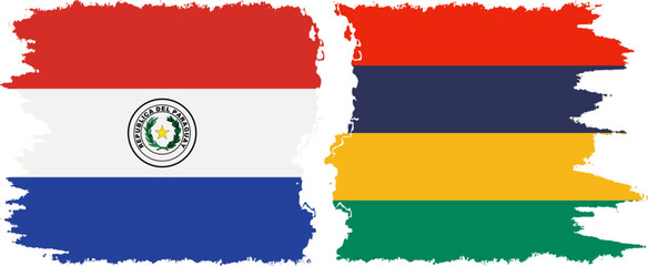 Mauritius and Paraguay grunge flags connection vector