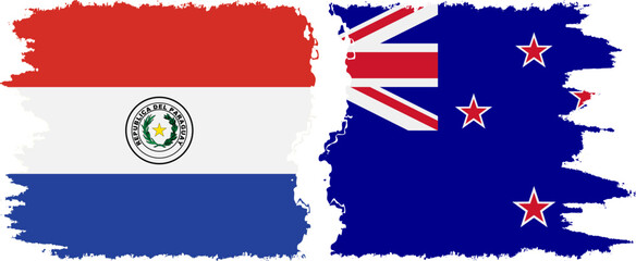 New Zealand and Paraguay grunge flags connection vector