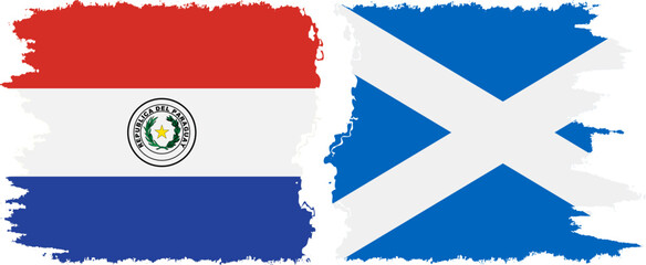 Scotland and Paraguay grunge flags connection vector
