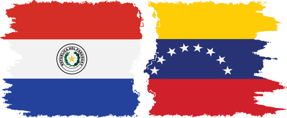 Venezuela and Paraguay grunge flags connection vector