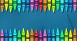 Image of multiple colourful crayons on top and bottom over blue background