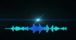 Image of moving sound wave with lens flare against black background