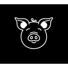 Wall Mural - Simple cartoon pig character , simple lines, simple, logo, black background 