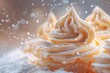 Close-up of a creamy, swirled frosting atop a cupcake, sprinkled with sugar, with sparkling bokeh in the background.