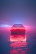 A concept sci-fi retro car in a futuristic style in neon light