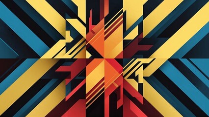 Wall Mural - Abstract cubist artwork with yellow, dark red and blue color style and eye-catching shapes, amazing details, super quality and vibrant colors	