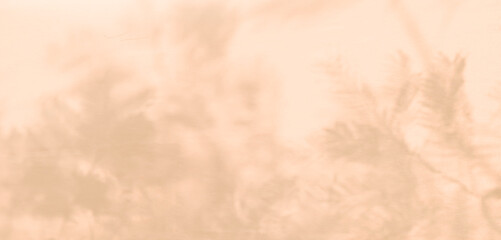 Aufkleber - Light and shadow pink beige pastel abstract blur background. Natural leaves shadows and sunshine diagonal refraction on white wall texture. Shadow overlay effect foliage mockup banner graphic layout