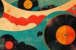 Vintage Vinyl Fair Banner: Hipster Design with Creative Wave Patterns in Retro Colors for 80s and 90s Nostalgic Vibe