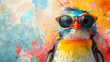 A Penguin Strikes a Pose in Sunglasses Against a Colorful Wall, Adding a Touch of Whimsy to the Scene.