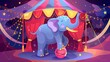 A circus elephant performs under a tent with a large top