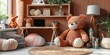 This is a cozy and inviting playroom for children. The room is decorated in warm, neutral colors, and there are a variety of toys and activities to keep kids entertained. 