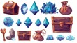 Fantasy game resources: magic crystals and adventure bags.