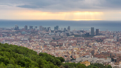 Wall Mural - Panorama of Barcelona timelapse, Spain, viewed from the Bunkers of Carmel