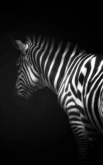 Poster - Zebra standing in dim light, gazing forward