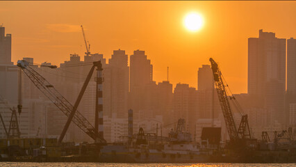 Wall Mural - Hong Kong Sunset, View from kowloon bay downtown timelapse