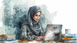 Arabic Business Frau Hijab Büro Laptop Arbeiten Arbeitsplatz Job