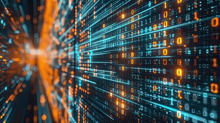 Binary code flowing on a computer screen, representing data analysis
