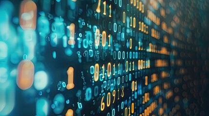 Binary code flowing on a computer screen, representing data analysis