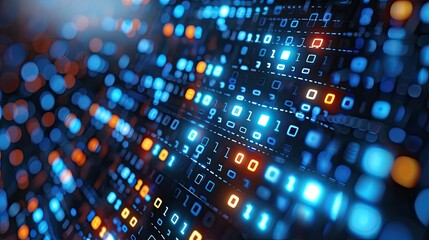 Binary code flowing on a computer screen, representing data analysis