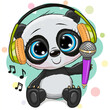Сartoon Panda with headphones and microphone