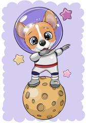Wall Mural - cartoon dancing astronaut corgi on the moon