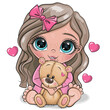 Cute cartoon girl holding Teddy Bear