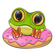 Cartoon Frog with donut on a white bakground