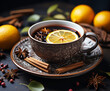 Winter tea and cinnamon and aniseed. AI generative.