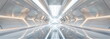 Space station, spacecraft scifi style corridor or hallway, leading to a door. White clean illuminated walls, ultra modern sci-fi design. Generative AI.
