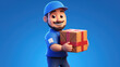 © Klay - friendly  cartoon character  delivery man with package in blue uniform